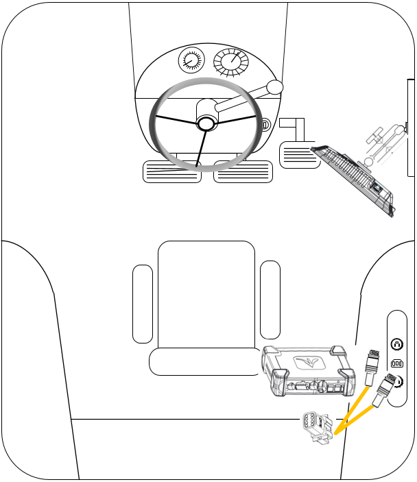 Diagram showing harnesses connected to the back of the DBM 