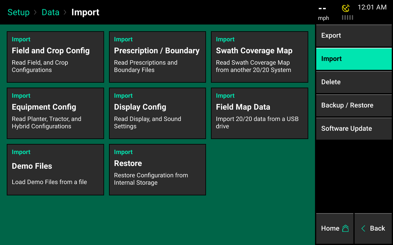 data menu import screencap