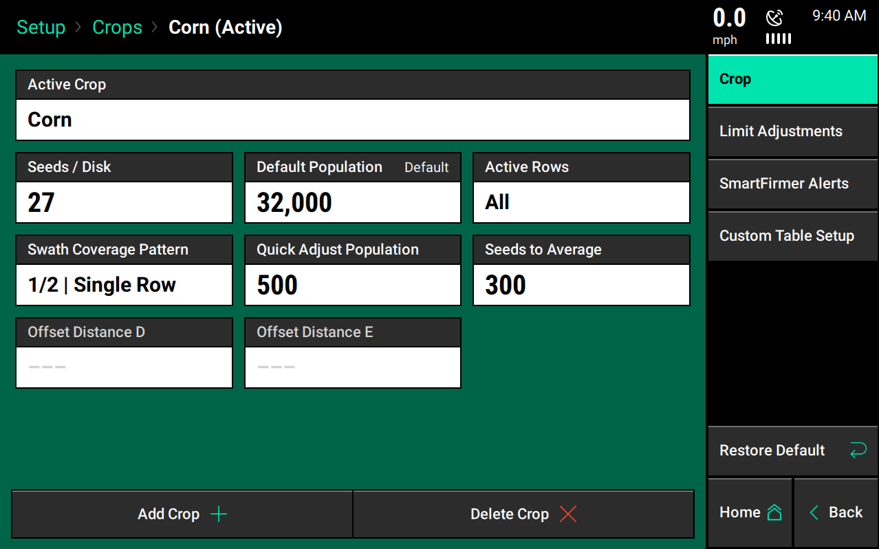 Crops menu display