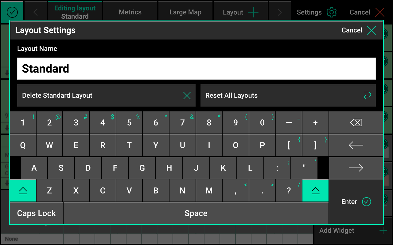 Layout settings screen