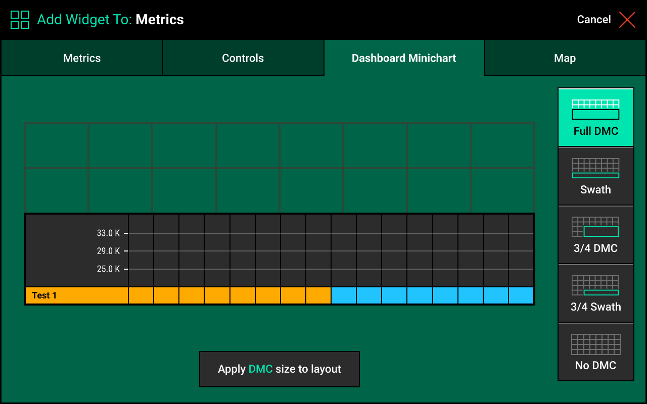 Screen when adding Dashboard Mini Chart